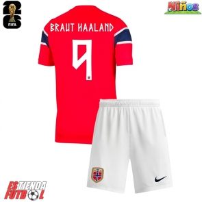Noruega Erling Haaland #9 Primera Equipación Niños Mundial 2026 Manga Corta (+ Pantalones cortos)
